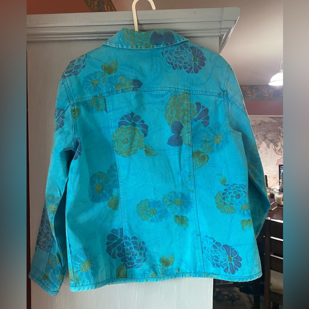 CHICO’s women’s Denim Floral Jacket size 1 (M) Blue floral 100% cotton - Picture 8 of 8